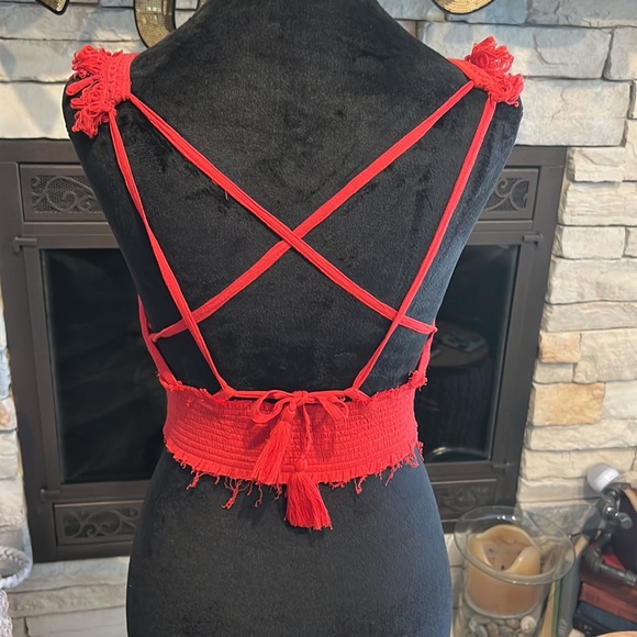 Free People Red Ruffled Crop Tank Top - Picture 2 of 6